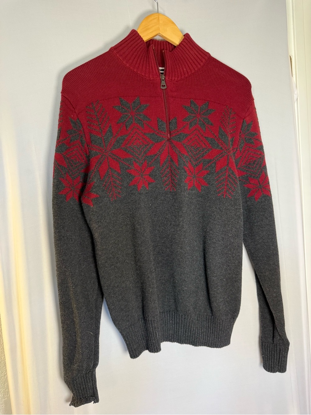 Weatherproof Men's Zip Mock Neck Sweater in Red and Charcoal